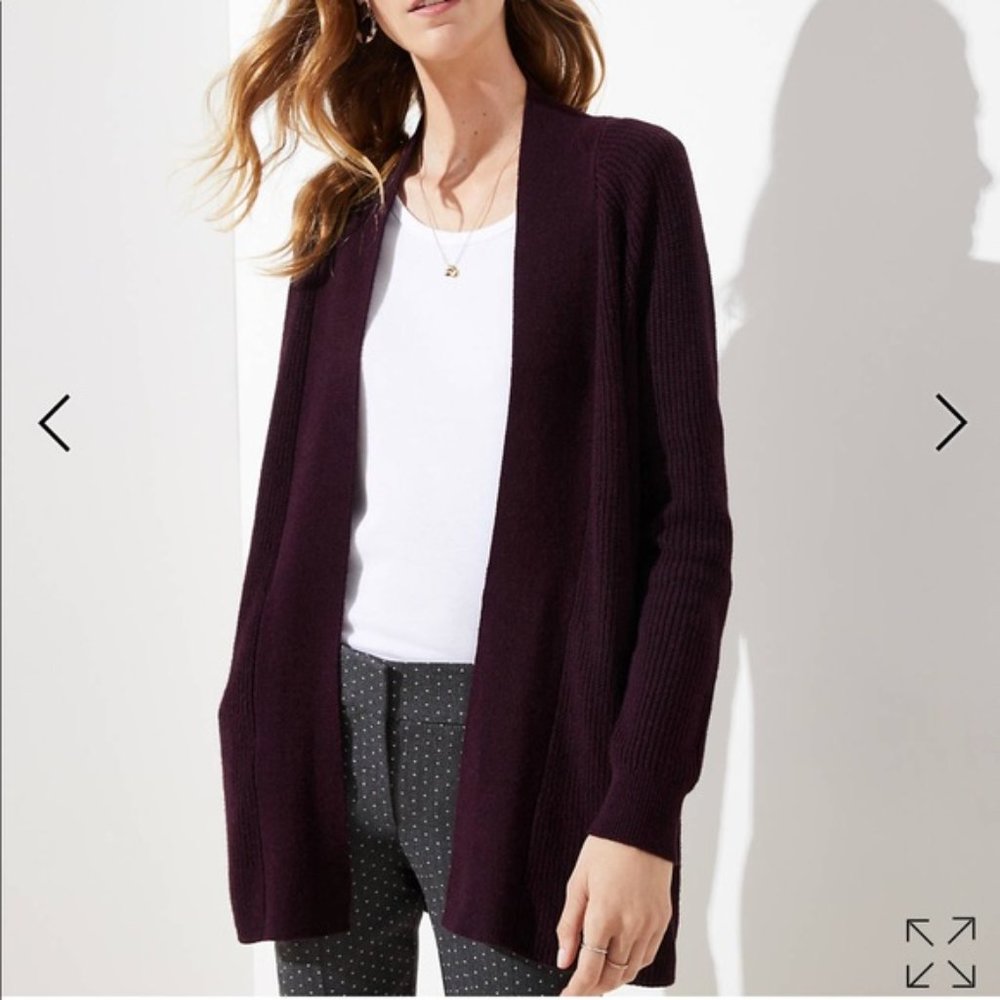 LOFT Ribbed Pocket Open Cardigan XS